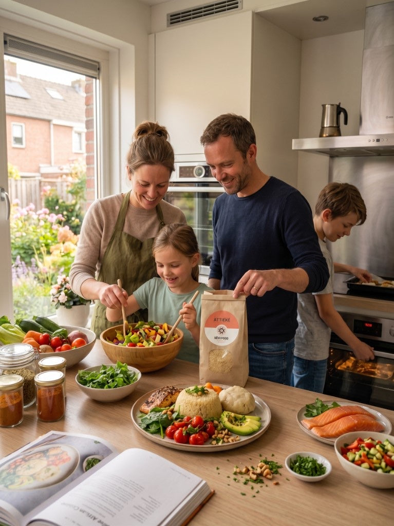 Famille préparant un repas avec Attiéké SêviFood