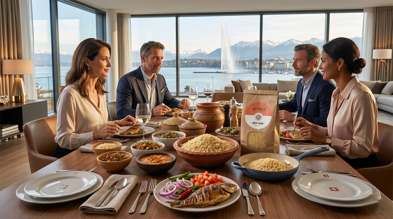 Repas convivial à base d'attiéké